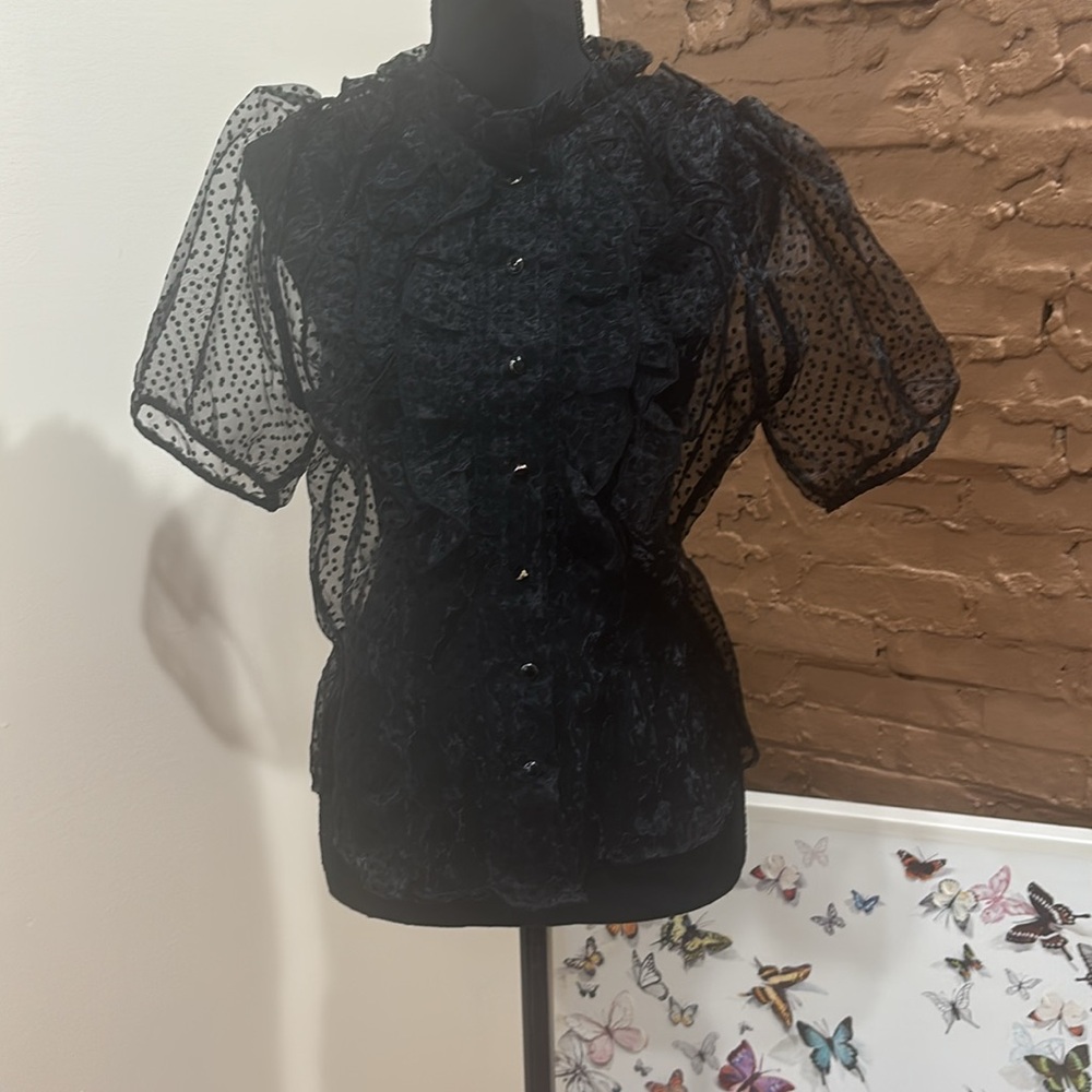 Elegant Black polkadot, Sheer Women's Top size medium by blashe never worn - Picture 3 of 4